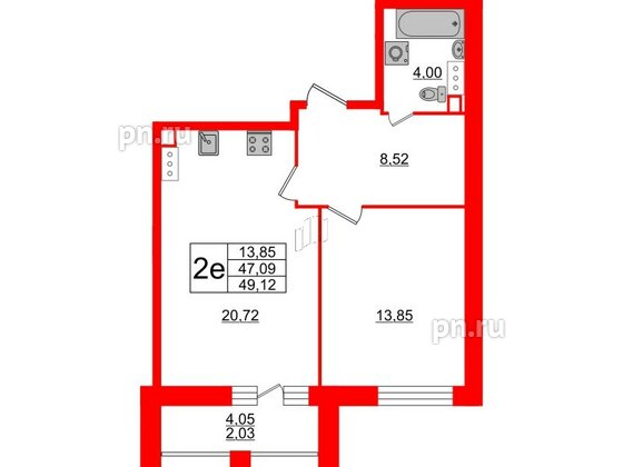 Квартира в ЖК Modum, 1 комнатная, 49.12 м², 5 этаж