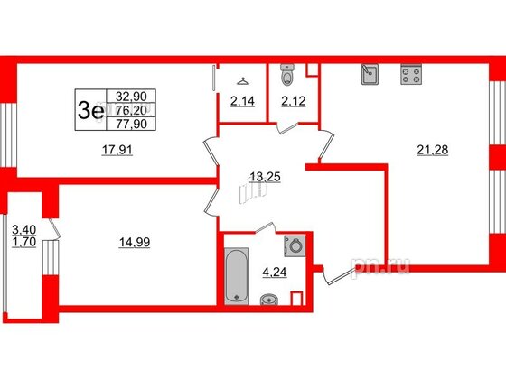 Квартира в ЖК Modum, 2 комнатная, 77.9 м², 2 этаж