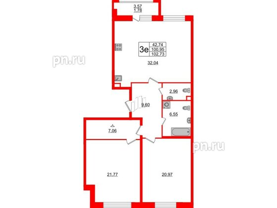 Квартира в ЖК Modum, 2 комнатная, 102.73 м², 2 этаж