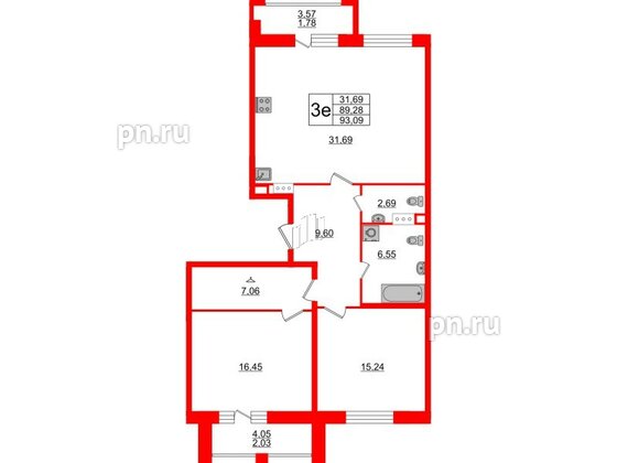 Квартира в ЖК Modum, 2 комнатная, 93.09 м², 5 этаж