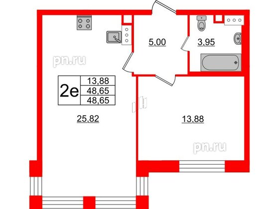 Квартира в ЖК Modum, 1 комнатная, 48.65 м², 3 этаж