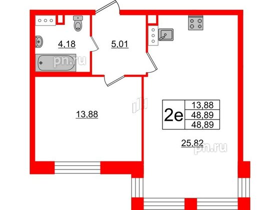 Квартира в ЖК Modum, 1 комнатная, 48.89 м², 3 этаж