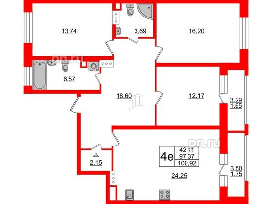 Квартира в ЖК Modum, 3 комнатная, 100.92 м², 3 этаж