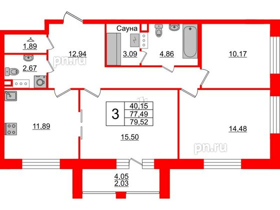 Квартира в ЖК Modum, 3 комнатная, 79.52 м², 8 этаж