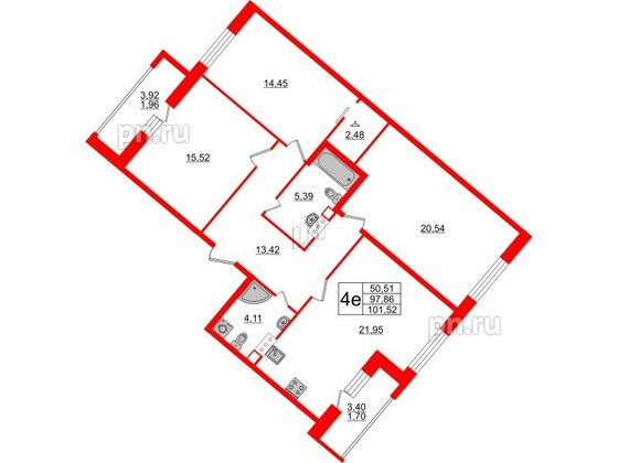 Квартира в ЖК Modum, 3 комнатная, 101.52 м², 4 этаж