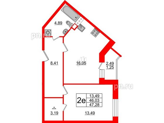 Квартира в ЖК Modum, 1 комнатная, 47.28 м², 4 этаж