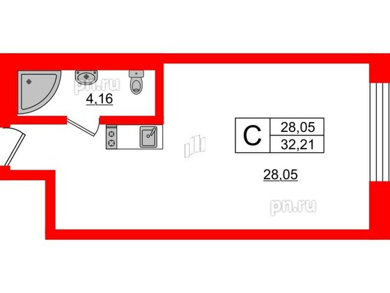 Апартаменты в ЖК VALO, студия, 32.22 м², 6 этаж