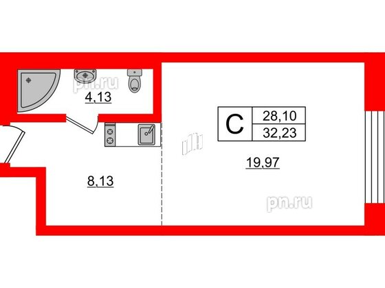 Апартаменты в ЖК VALO, студия, 32.23 м², 8 этаж