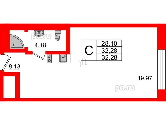 Апартаменты в ЖК VALO, студия, 32.29 м², 18 этаж