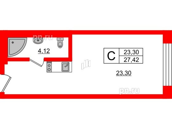 Апартаменты в ЖК VALO, студия, 27.25 м², 6 этаж