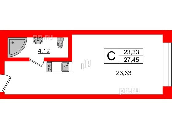 Апартаменты в ЖК VALO, студия, 27.16 м², 6 этаж