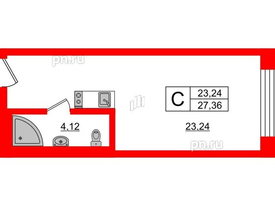 Апартаменты в ЖК VALO, студия, 27.25 м², 7 этаж