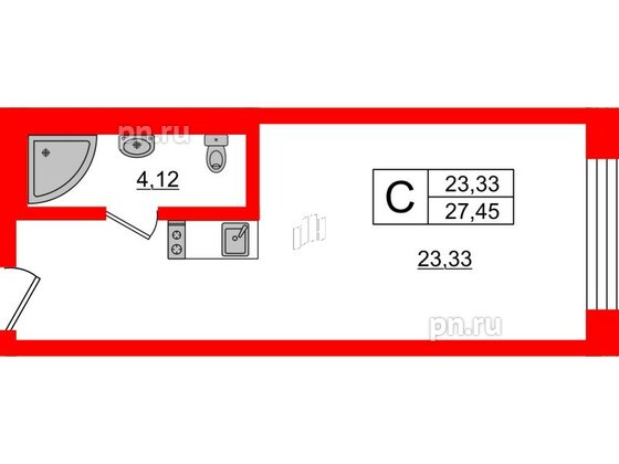 Апартаменты в ЖК VALO, студия, 27.25 м², 6 этаж