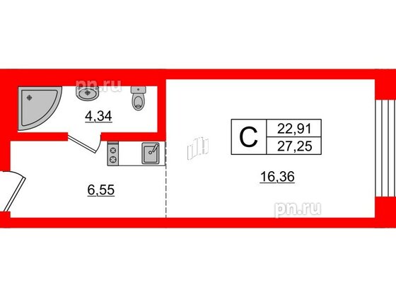 Апартаменты в ЖК VALO, студия, 27.25 м², 7 этаж