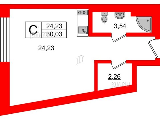 Апартаменты в ЖК VALO, студия, 30.15 м², 5 этаж