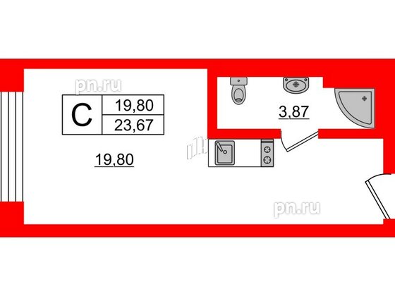 Апартаменты в ЖК VALO, студия, 23.2 м², 5 этаж