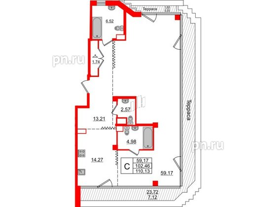 Квартира в ЖК Альтер, студия, 107.1 м², 11 этаж