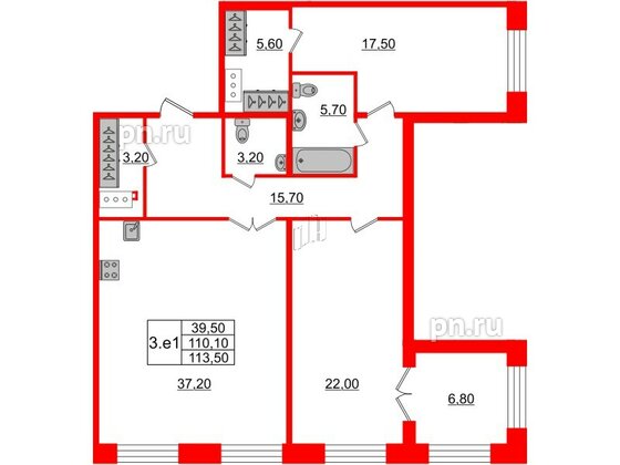 Квартира в ЖК GRAND VIEW, 2 комнатная, 110.1 м², 1 этаж