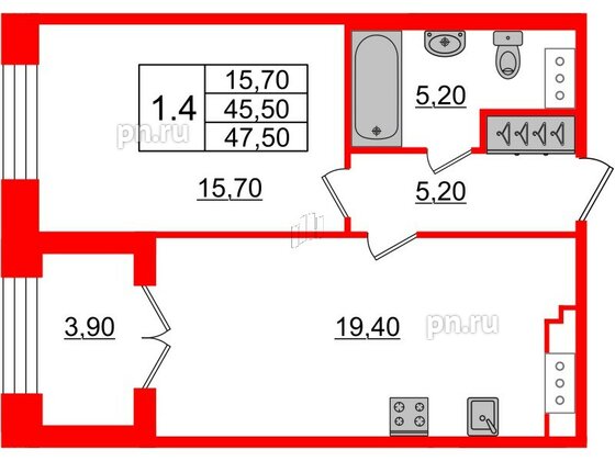 Квартира в ЖК GRAND VIEW, 1 комнатная, 45.34 м², 7 этаж