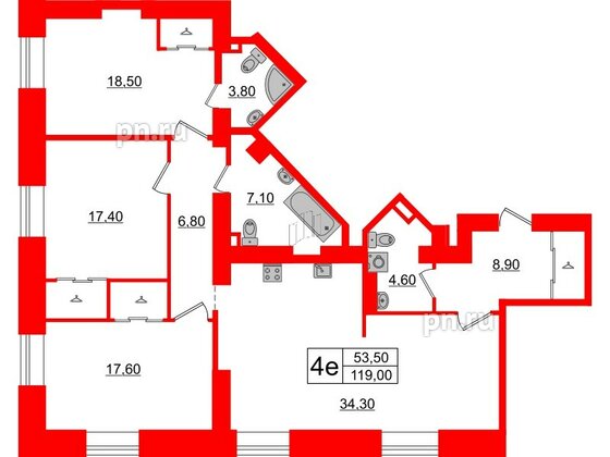 Квартира в ЖК Мадонна Бенуа, 3 комнатная, 119 м², 4 этаж