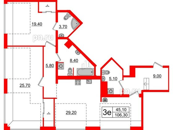 Квартира в ЖК Мадонна Бенуа, 2 комнатная, 106.3 м², 6 этаж