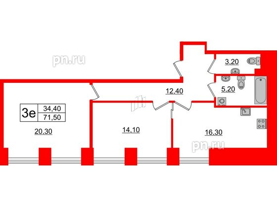 Квартира в ЖК Мадонна Бенуа, 2 комнатная, 66.8 м², 7 этаж