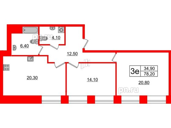 Квартира в ЖК Мадонна Бенуа, 2 комнатная, 78.2 м², 6 этаж