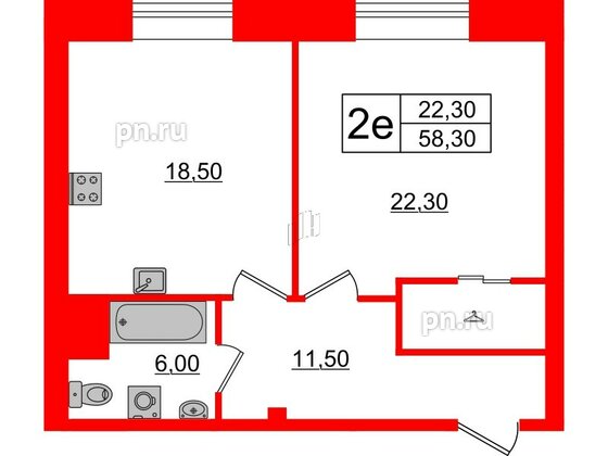 Квартира в ЖК Мадонна Бенуа, 1 комнатная, 58.3 м², 6 этаж