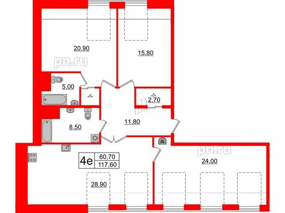 Квартира в ЖК Мадонна Бенуа, 3 комнатная, 117.6 м², 8 этаж