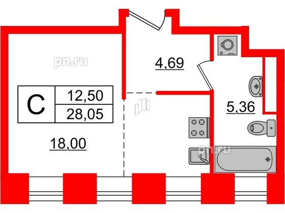 Апартаменты в ЖК Мадонна Бенуа, студия, 27.8 м², 6 этаж