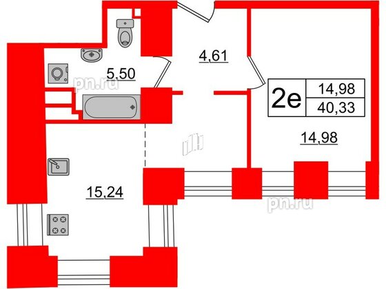 Апартаменты в ЖК Мадонна Бенуа, 1 комнатные, 41.4 м², 5 этаж