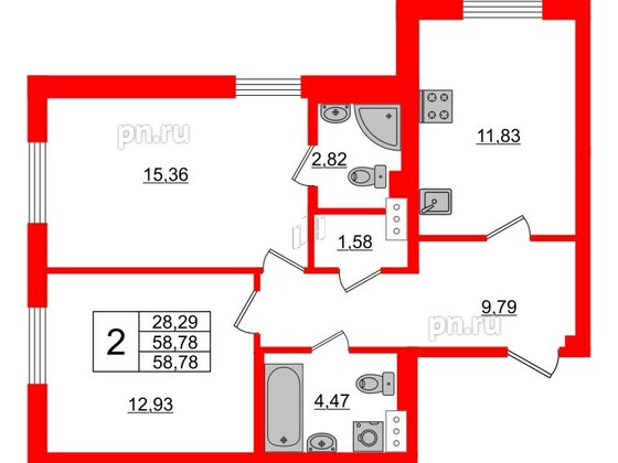 Квартира в ЖК Янила, 2 комнатная, 60 м², 1 этаж