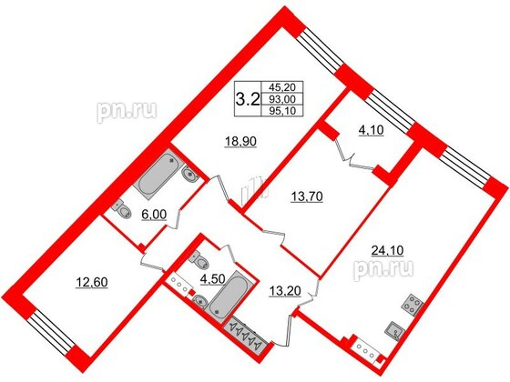 Квартира в ЖК GRAND VIEW, 3 комнатная, 93 м², 4 этаж