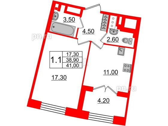 Квартира в ЖК GRAND VIEW, 1 комнатная, 38.9 м², 4 этаж