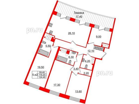 Квартира в ЖК GRAND VIEW, 4 комнатная, 119.2 м², 8 этаж