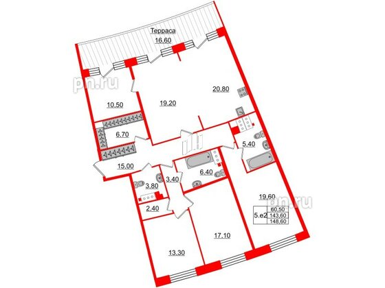 Квартира в ЖК GRAND VIEW, 4 комнатная, 143.6 м², 7 этаж