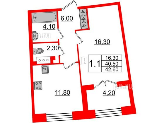 Квартира в ЖК GRAND VIEW, 1 комнатная, 40.5 м², 5 этаж