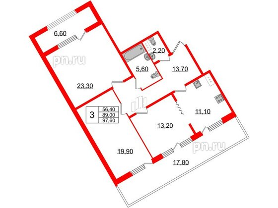 Квартира в ЖК 'Домино', 3 комнатная, 98 м², 10 этаж