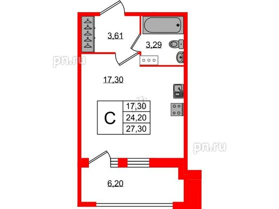 Квартира в ЖК FoRest Akvilon, студия, 27.1 м², 3 этаж