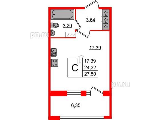 Квартира в ЖК FoRest Akvilon, студия, 27.3 м², 3 этаж