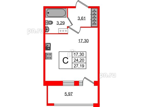 Квартира в ЖК FoRest Akvilon, студия, 26.9 м², 10 этаж