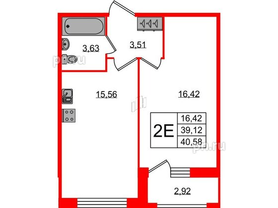 Квартира в ЖК FoRest Akvilon, 1 комнатная, 40 м², 1 этаж