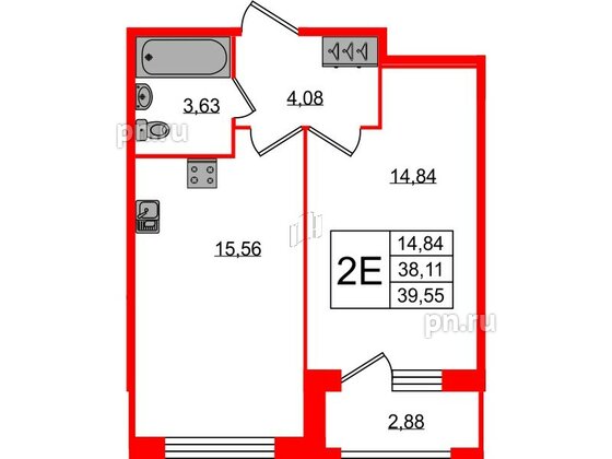 Квартира в ЖК FoRest Akvilon, 1 комнатная, 39.2 м², 1 этаж