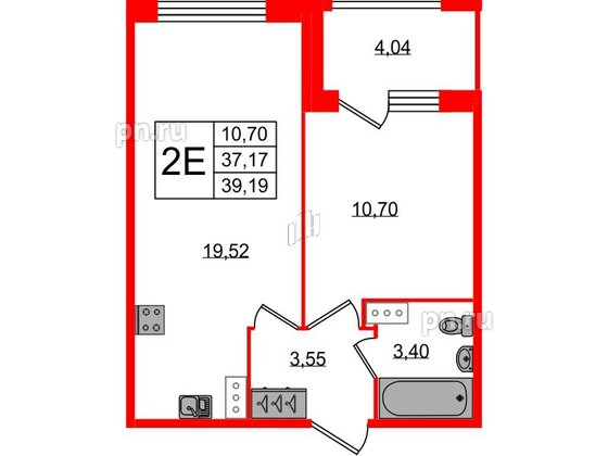 Квартира в ЖК FoRest Akvilon, 1 комнатная, 39.19 м², 7 этаж