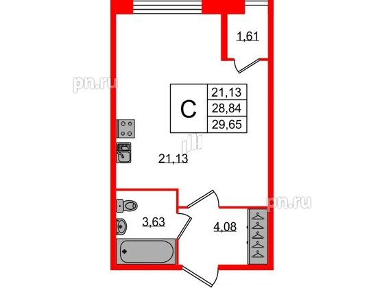 Квартира в ЖК FoRest Akvilon, студия, 29 м², 1 этаж