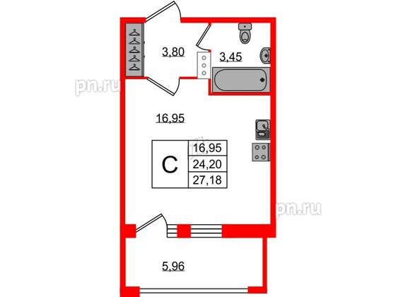 Квартира в ЖК FoRest Akvilon, студия, 26.9 м², 3 этаж