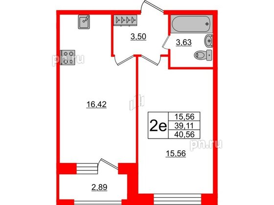 Квартира в ЖК FoRest Akvilon, 1 комнатная, 39.9 м², 1 этаж