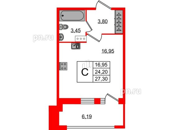 Квартира в ЖК FoRest Akvilon, студия, 27 м², 3 этаж