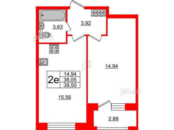 Квартира в ЖК FoRest Akvilon, 1 комнатная, 39 м², 1 этаж