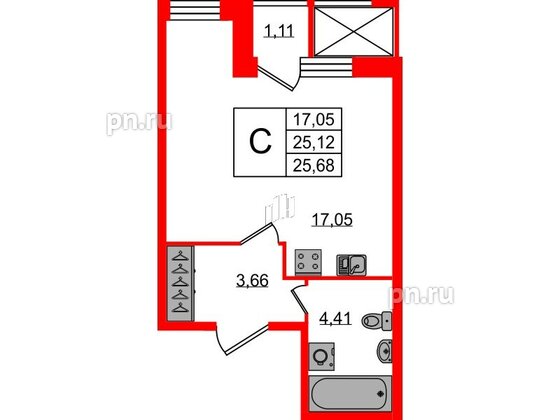 Квартира в ЖК FoRest Akvilon, студия, 25.7 м², 1 этаж